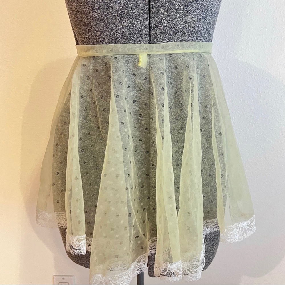 Vintage Mesh Yellow Polka Dot Waist Apron Pinup Girl Handmade Frilly Lace Sheer - Picture 4 of 5